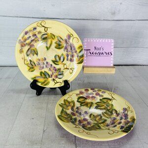 Tabletops VINTAGE WINE Purple Grape Hand Crafted Ceramic Salad Lunch Plate Set 2